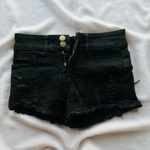 Black denim shorts